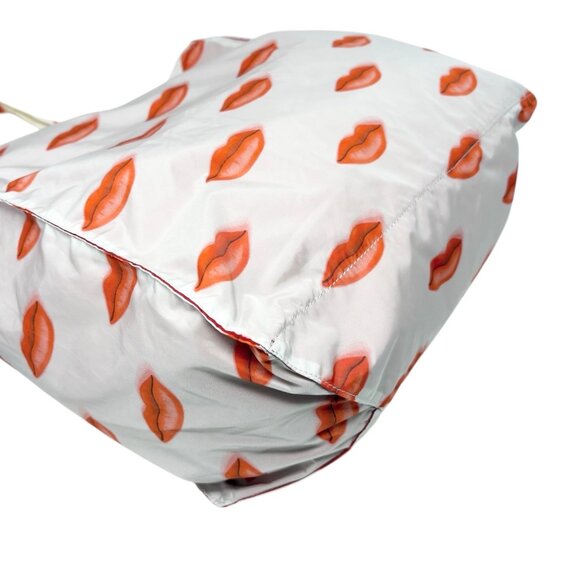 PRADA Vintage Triangle Logo Lip Print Shopping Tote Bag Pouch White Red [106202] - Picture 6 of 16